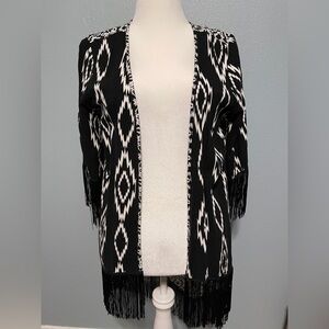 Wet Seal Fringe Kimono Cardigan Black White Boho Festival Western Hippie Medium